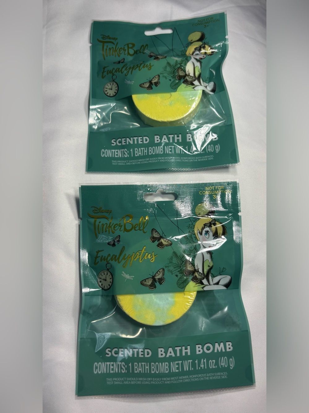 2 NEW Disney Tinker Bell Eucalyptus Bath Bomb - Yellow, Teal